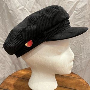 Steve Madden Black Corduroy  Fiddler Skipper Conductor Baker Boy Cap Hat